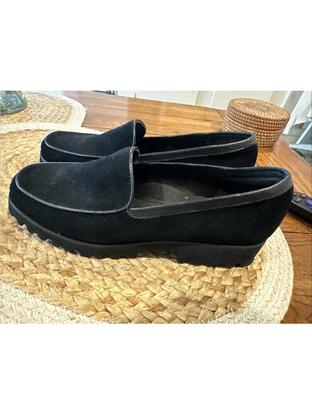 Donald J Pliner Women's Casual Black Suede Loafer Chunky Heel Shoes US Size 7M